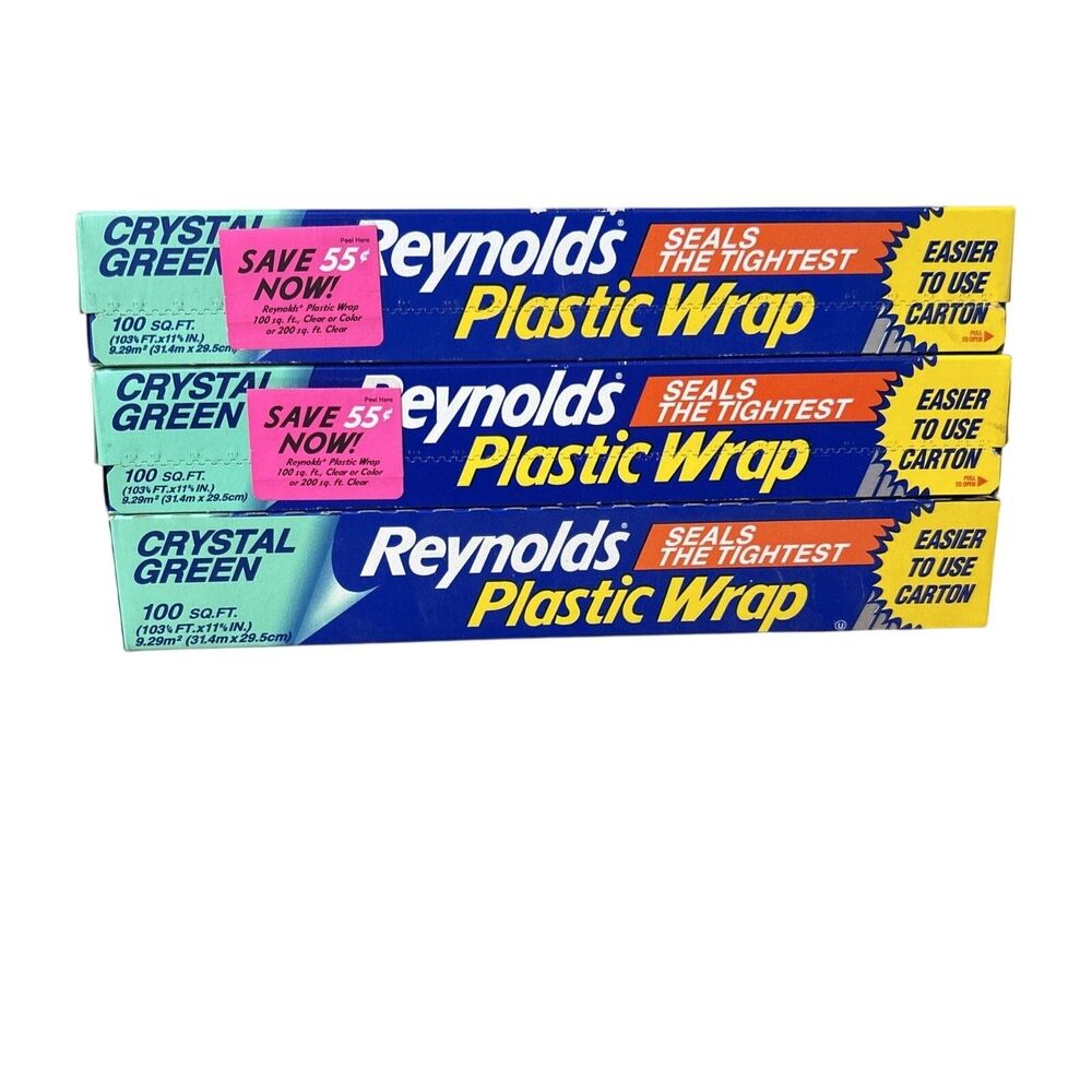 Vintage Reynolds Plastic Wrap Crystal Green 100 Sq Ft New Sealed 3 Pack Lot 90s